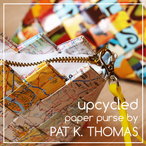 upcycled paper purse by artist Pat K. Thomas of seenmymarbles.com