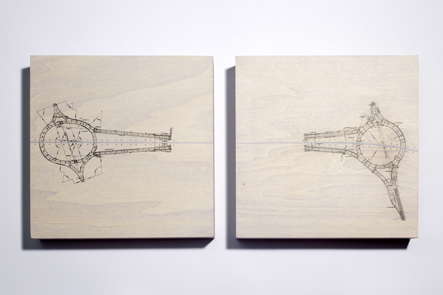 The Mississipi (diptych), 10"x10"each xerography & acrylic on wood, by R.L. Gibson