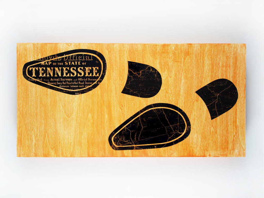 "TN Official" (10"x20"x2" xerography & acrylic on wood) by R.L. Gibson